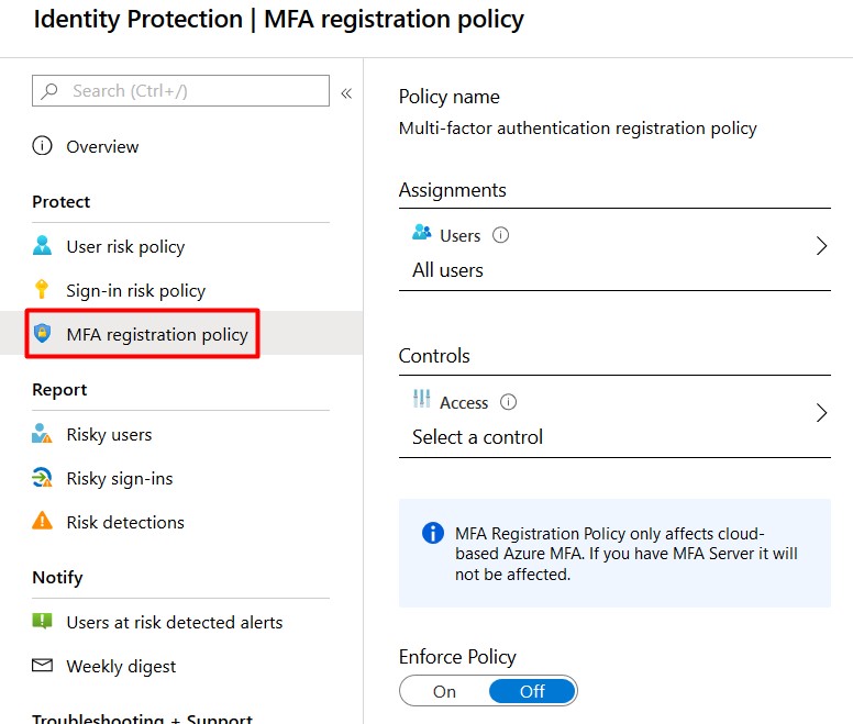 Azure AD Identity protection MFA registration